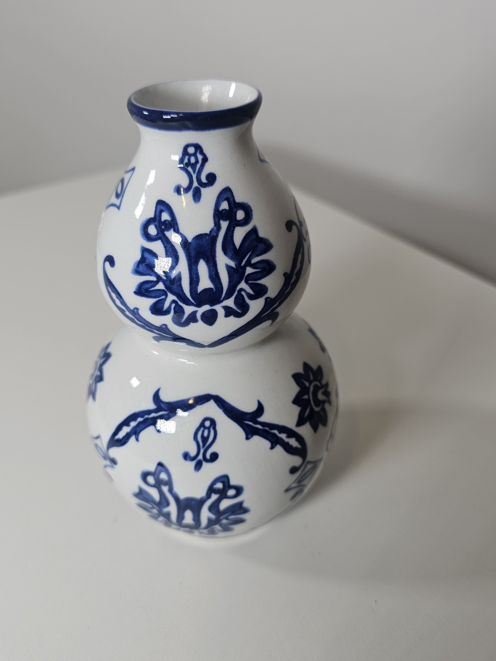 Bombay White and Blue Double-Gourd Ceramic Vase